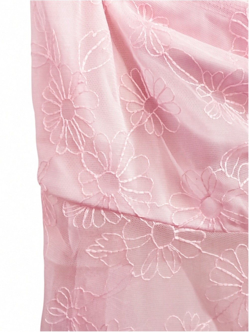 Love on a Hanger Pink Floral Mesh Ruched Drawstring Tie Front Top Blouse Size XL - Picture 6 of 11